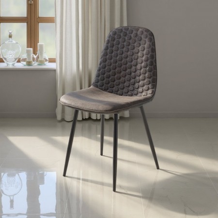 Sedia Amelia Grey in tessuto effetto velluto Grigio invecchiato, pelle sintetica e metallo nero opaco, 44x51xh86 cm