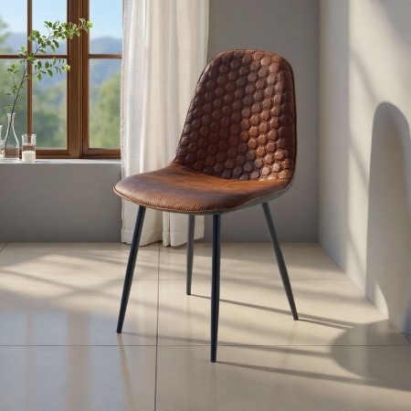 Sedia Amelia Brown in tessuto effetto velluto Marrone invecchiato, pelle sintetica e metallo nero opaco, 44x51xh86 cm