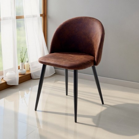 Sedia Olivia Brown in tessuto effetto velluto Marrone invecchiato, pelle sintetica e metallo nero opaco, 50x50xh78 cm