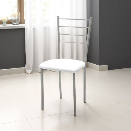 Sedia Allison Evo in pelle sintetica Bianca e metallo Grigio, 40x40xh88 cm