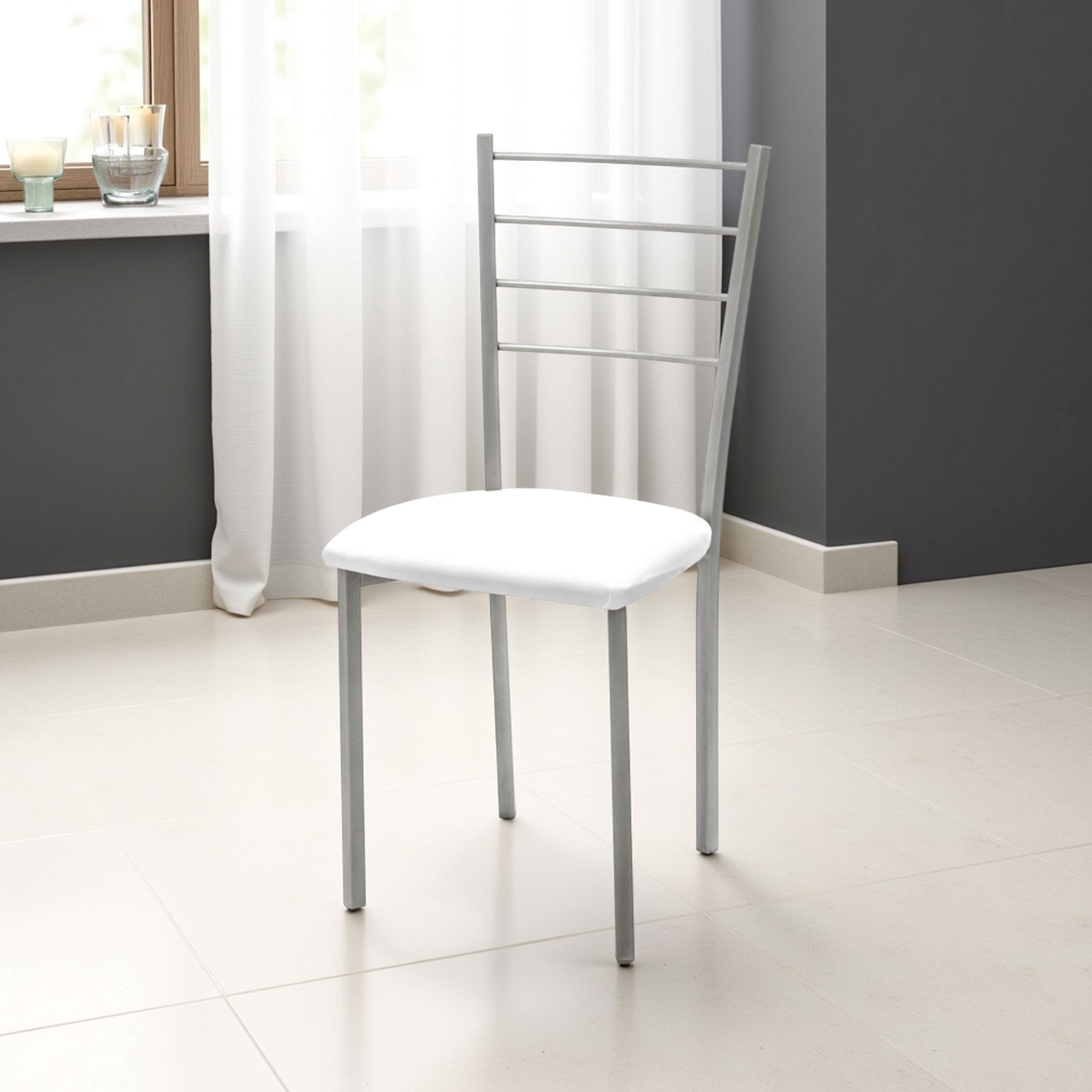 Sedia Allison Evo in pelle sintetica Bianca e metallo Grigio, 40x40xh88 cm