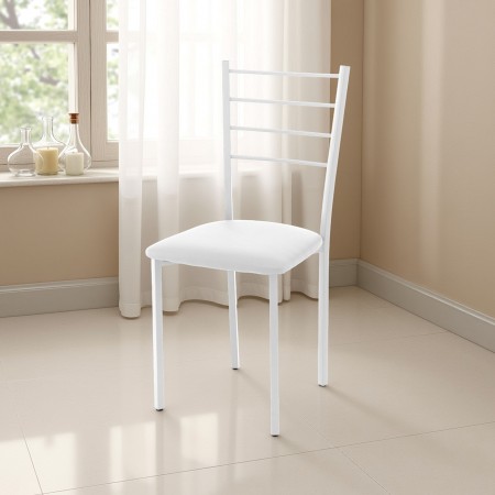 Set 4 Sedie Allison White in metallo con seduta imbottita e rivestita in pelle sintetica Bianca, 40x40xh88 cm