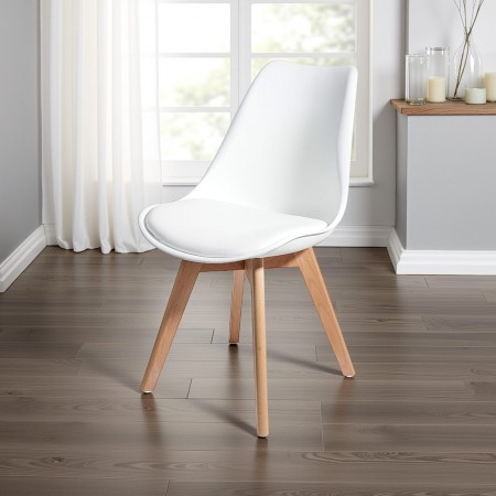 Sedia Diamond Evo Wood White in pelle sintetica Bianca e polipropilene, gambe legno massello finitura Rovere, 49x54xh81 cm