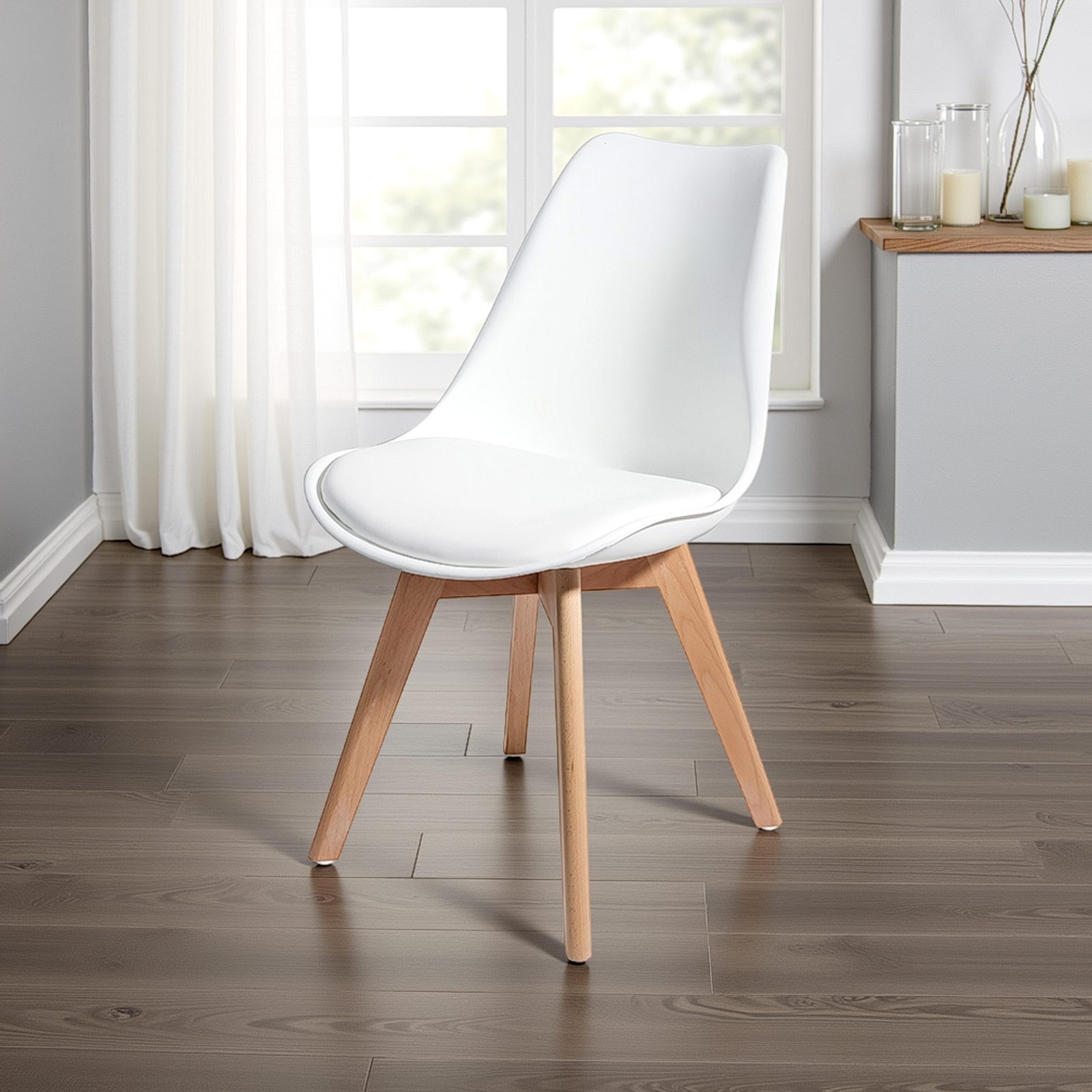 Sedia Diamond Evo Wood White in pelle sintetica Bianca e polipropilene, gambe legno massello finitura Rovere, 49x54xh81 cm