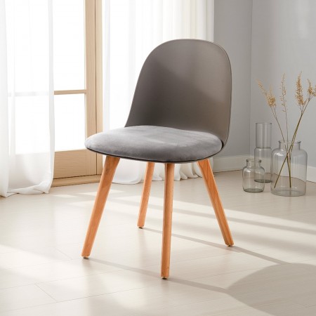 sedia ALIDA GRIGIO SCURO LEGNO scocca polipropilene gambe legno massello finitura rovere seduta velluto Grigio scuro H78 L46 P52