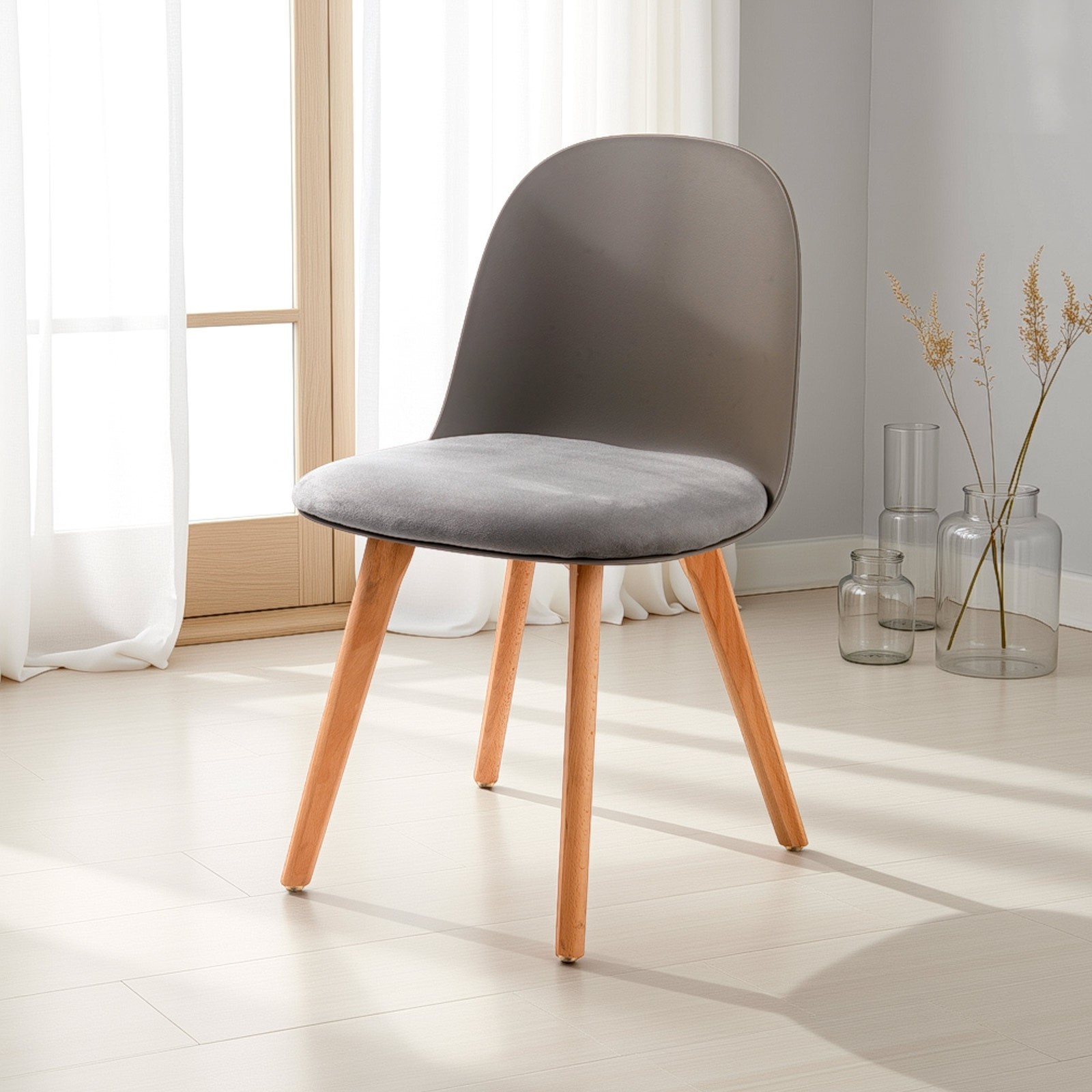 sedia ALIDA GRIGIO SCURO LEGNO scocca polipropilene gambe legno massello finitura rovere seduta velluto Grigio scuro H78 L46 P52