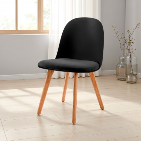 sedia ALIDA NERO LEGNO polipropilene Nero opaco gambe legno massello finitura rovere seduta velluto Nero H78 L46 P52