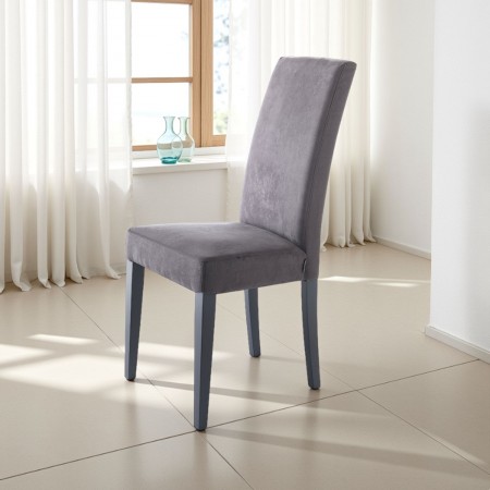 Set 2 sedie Xenia Grey in microfibra effetto velluto Grigia e legno laccato, 46x45xh100 cm