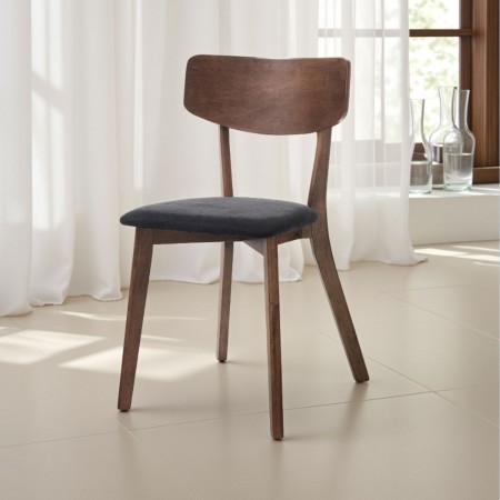 Set 2 Sedie Margaret Dark Wood in tessuto Grigio scuro e legno massello finitura Noce scuro, 44x47xh80 cm