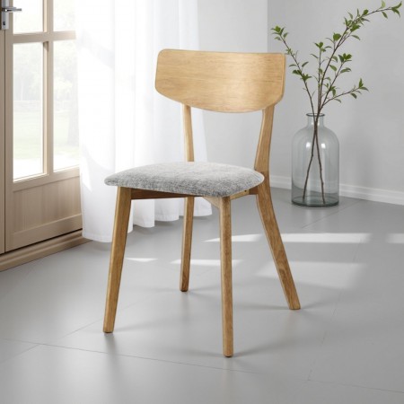 Sedia Margaret Wood in tessuto Grigio e legno massello finitura Rovere, 44x47xh80 cm