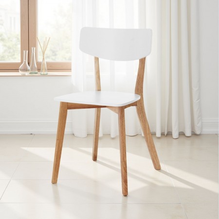 Set 2 Sedie Margaret White / Wood in legno massello laccato Bianco opaco e tinto Rovere, 40x43xh79 cm