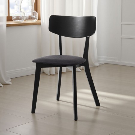 Set 2 Sedie Margaret Black in tessuto Nero e legno massello laccato Nero opaco, 44x47xh80 cm