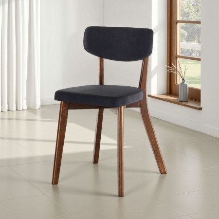Sedia MARGARET 2 DARK WOOD legno massello finitura Noce scuro seduta tessuto Grigio scuro H80 L47 P45