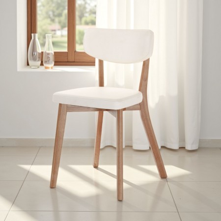 Sedia MARGARET 2 WOOD legno massello finitura Rovere seduta pelle sintetica di colore Bianco H80 L47 P45