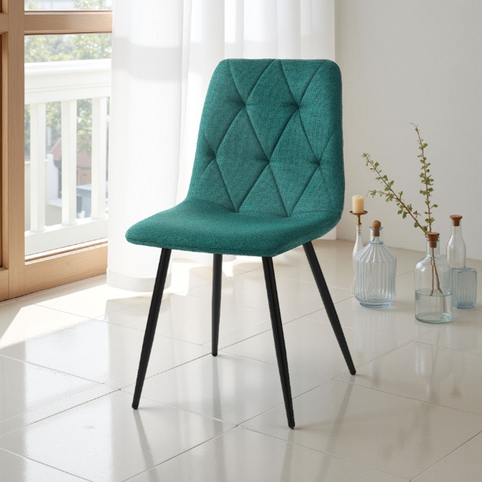 Set 4 Sedie HARA VERDE tessuto Verde tessuto EASY CLEAN di facile pulizia cm H84 L44 P54