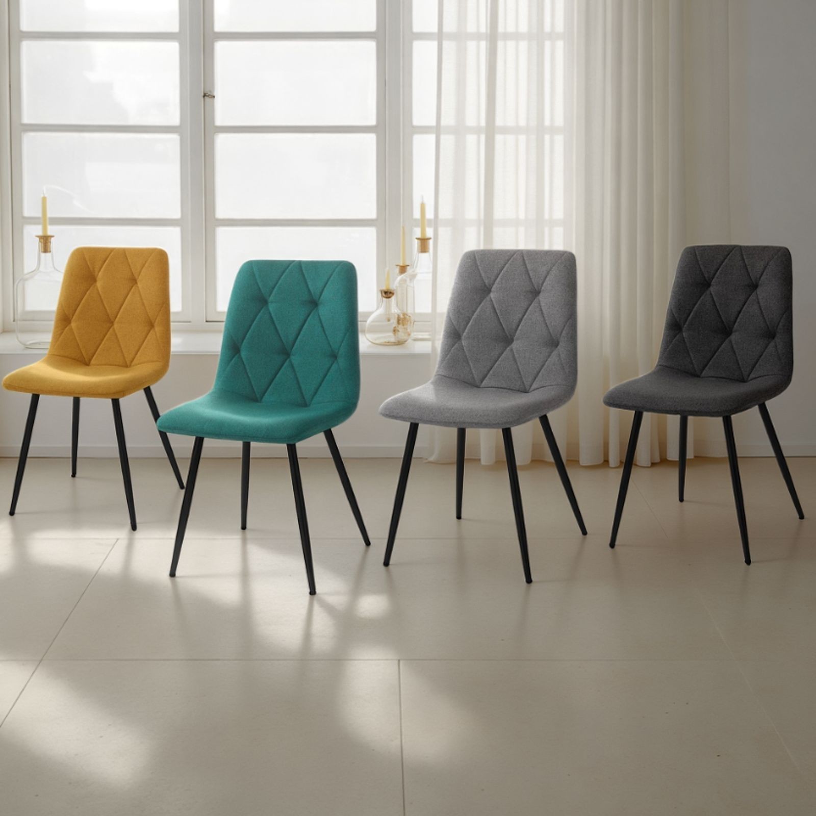 Set 4 Sedie HARA COLORS  4 sedie colorate tessuto EASY CLEAN di facile pulizia cm H84 L44 P54