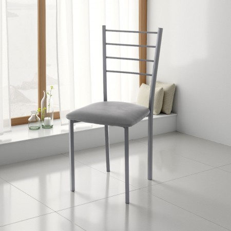 Set 4 Sedie Allison Grey in metallo con seduta imbottita e rivestita in pelle sintetica Grigia, 40x40xh88 cm
