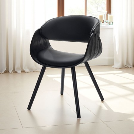 Sedia MARY EVO TOTAL BLACK legno multistrato curvato tinto Nero opaco pelle sintetica Nera H73 L54 P52