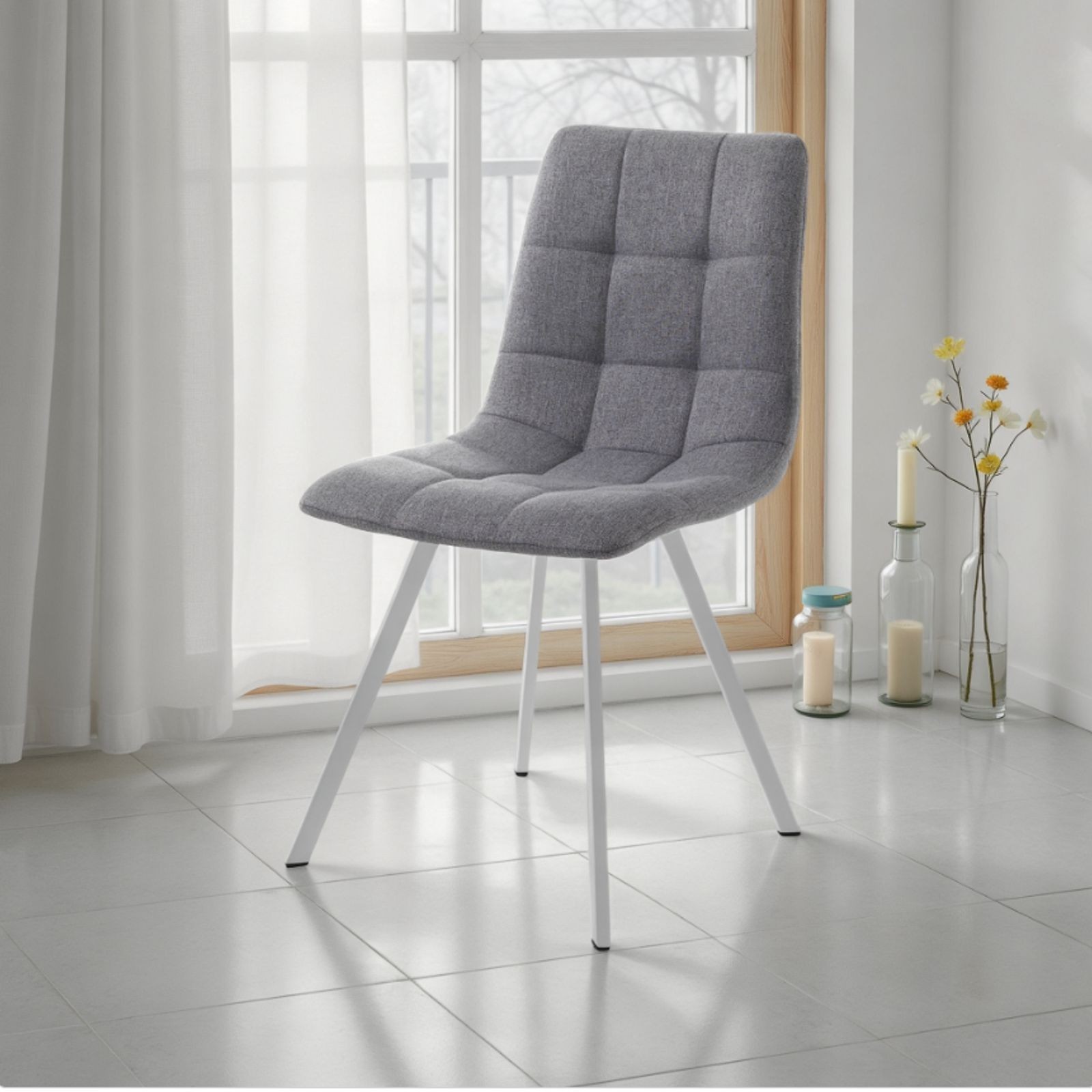 Sedia imbottita NEW UNITY GREY WHITE seduta imbottita tessuto Grigio gambe acciaio verniciato Bianco  opaco cm L46 P56 H85