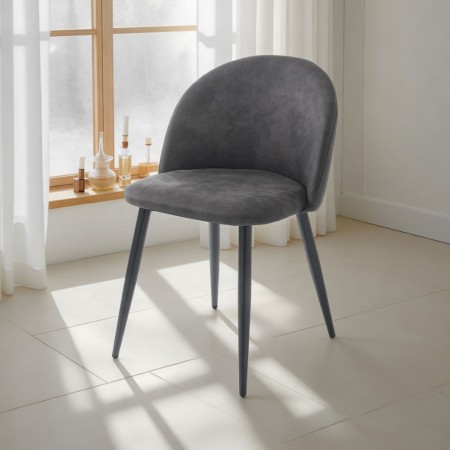 Sedia Olivia Grey in tessuto effetto velluto microfibra Grigio invecchiato e metallo nero opaco, 50x50xh78 cm