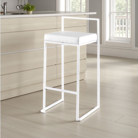 Sgabello Grace White in Pelle Sintetica e Metallo, colore Bianco, 41x41xh88