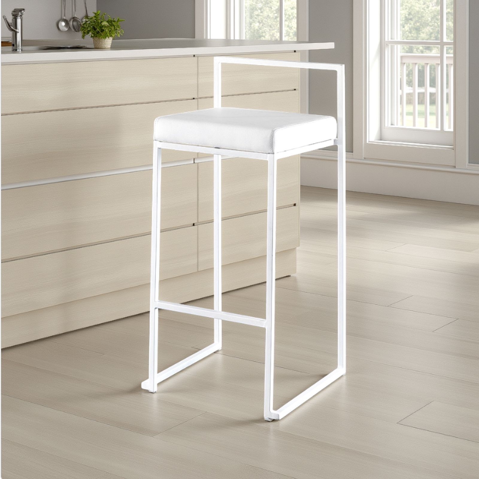 Sgabello Grace White in Pelle Sintetica e Metallo, colore Bianco, 41x41xh88