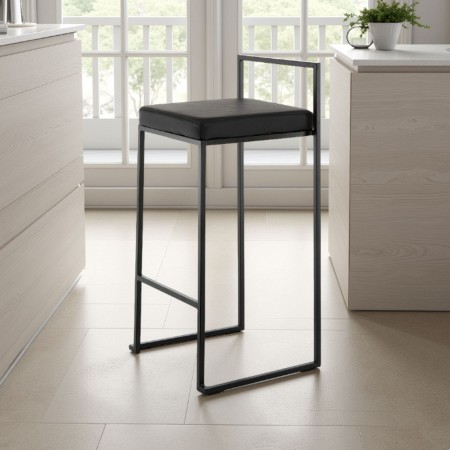 Sgabello Grace Black in pelle sintetica Nera e metallo verniciato Nero opaco, 41x41xh88 cm