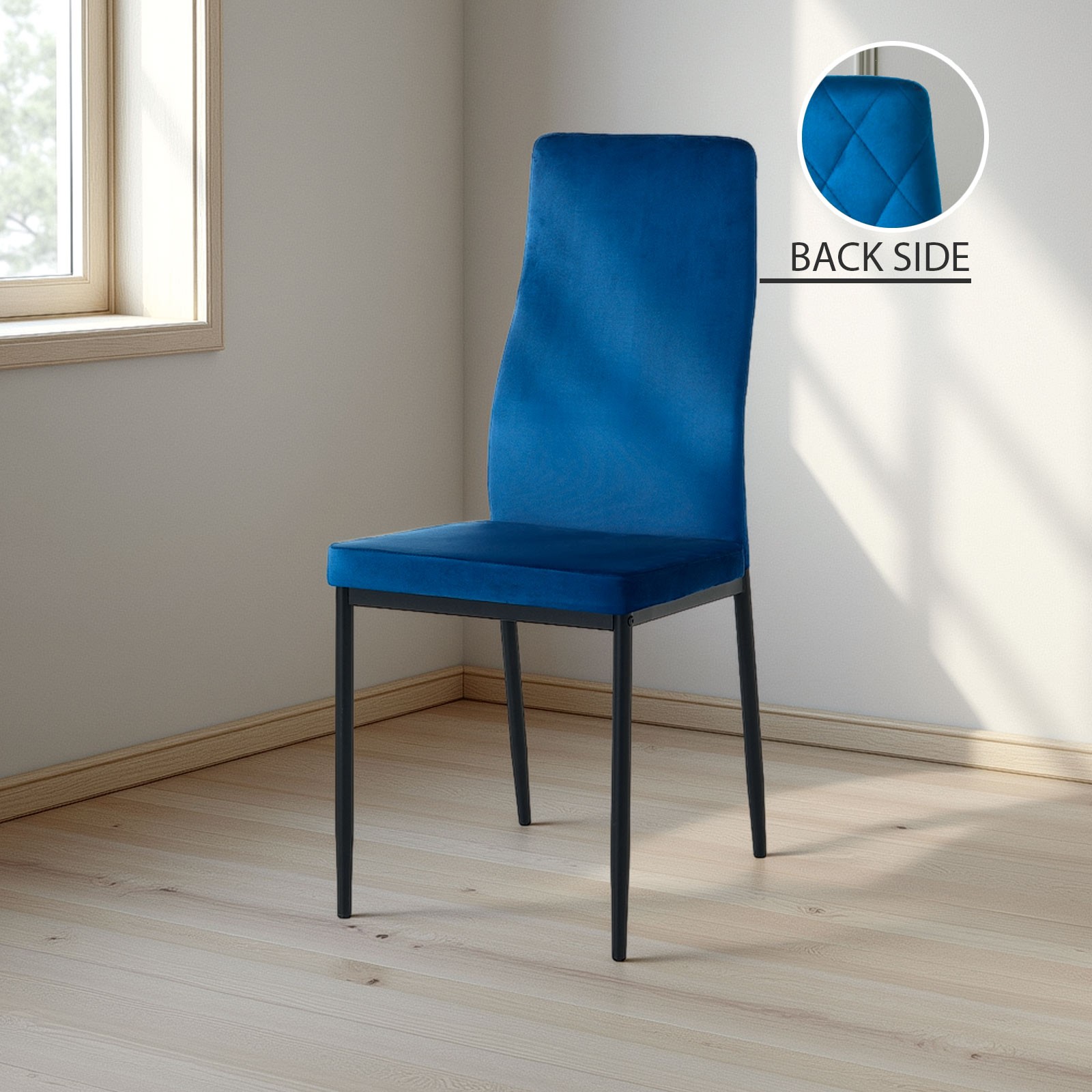 Sedia VANDA BLU velluto di colore Blu cm H95 L41 P53