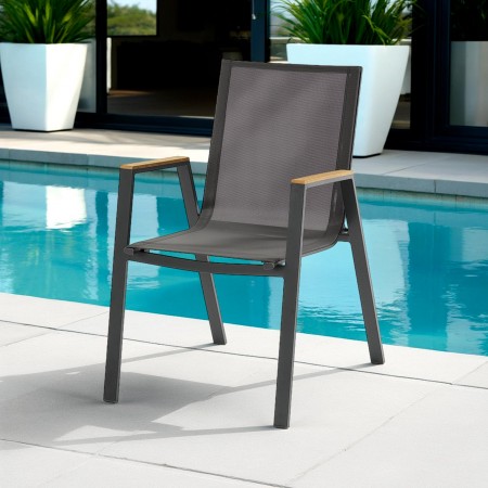 Sedia con Braccioli da Interno e Esterno Varadero in Alluminio Antracite Opaco e Tessuto Grigio