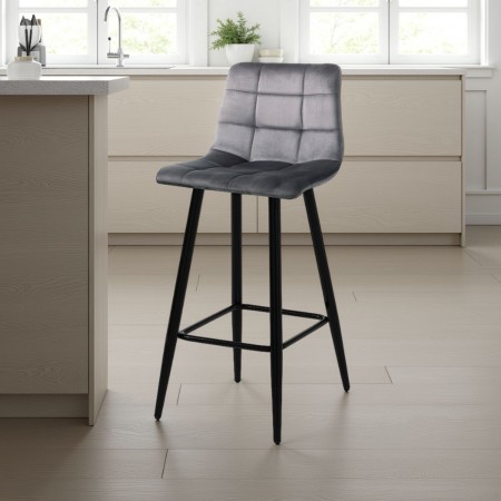 Sgabello ISLA GREY HOME rivestito tessuto effetto velluto Grigio struttura metallo Nero cm H91 L44 P5 seduta H65