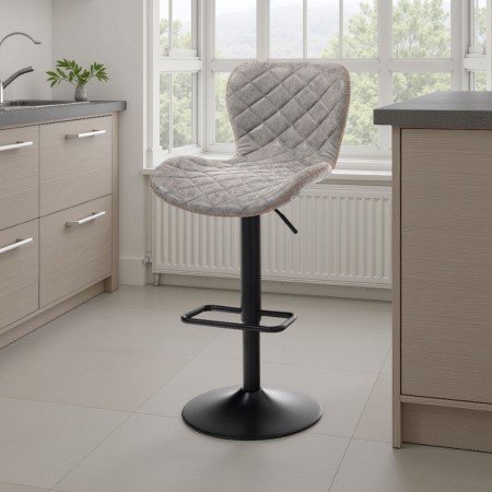 Sgabello Regolabile Bar Lily in pelle sintetica effetto invecchiato Grigio e metallo Nero opaco, 48x55xh87-107 cm