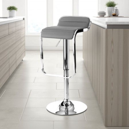 Sgabello regolabile Bar Ruth Grey in pelle sintetica e metallo cromato Grigio, 35.5x44xh67-87 cm