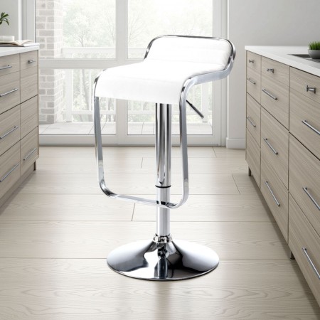 Sgabello Regolabile Bar Ruth White in pelle sintetica Bianco e metallo cromato, 35.5x44xh67-87 cm