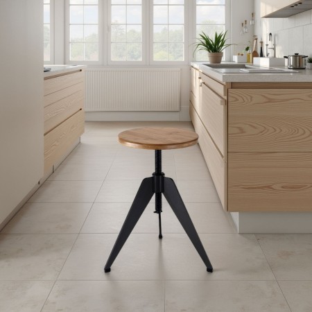 Sgabello Regolabile a vite Paige in Legno finitura Rovere e metallo Grigio Opaco, 38x38xh40-60 cm
