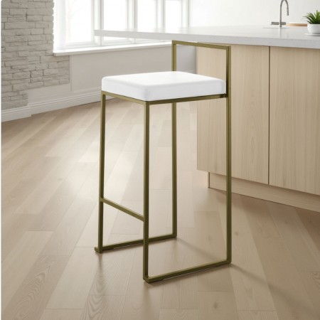 Sgabello GRACE GOLD pelle sintetica Bianca struttura metallo colore Oro opaco cm.H88 L41 P41
