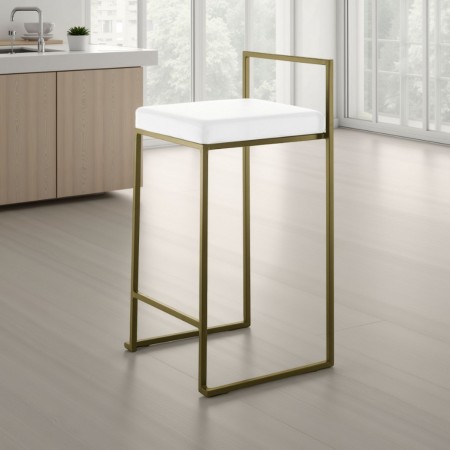 Sgabello GRACE GOLD HOME pelle sintetica Bianca struttura metallo colore Oro opaco cm H77 L41 P41