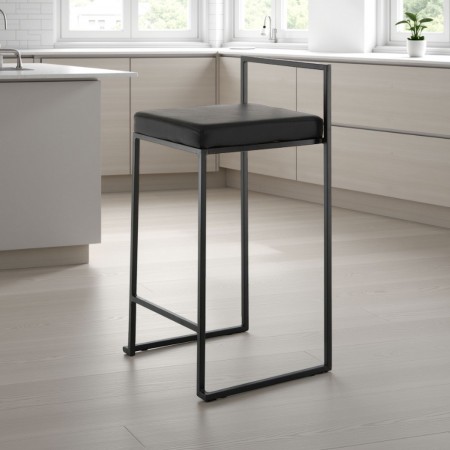 Sgabello GRACE BLACK HOME pelle sintetica Nera struttura metallo Nero opaco cm H77 L41 P41 P.39
