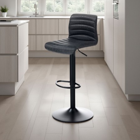 Sgabello bar MARTA NERO pelle sintetica effetto invecchiato colore Nero regolabile in altezza cm H86/106 L40 P48