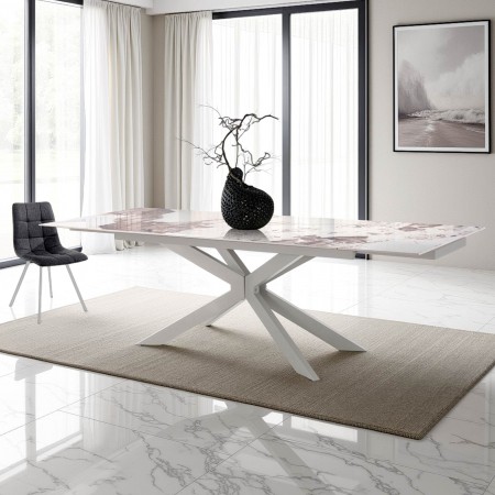 Tavolo allungabile ELMO EVO BIANCO MARMO ONICE basamento acciaio Bianco opaco Piano ceramica Marmo Onice H74,5 P90 L160-200-240