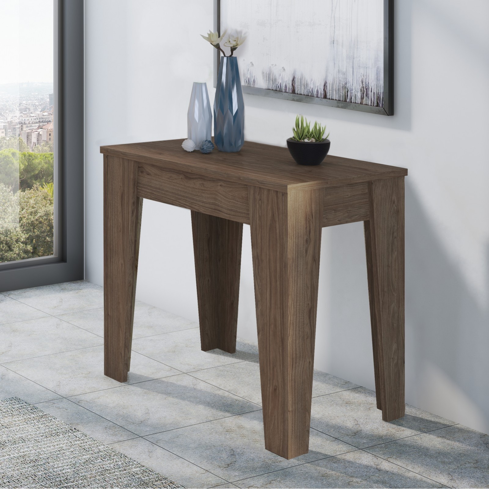 Tavolo Consolle  GABRIEL WOOD finitura Noce Crudo H75 L90 P54 consolle P306 tavolo 14 posti posti a sedere