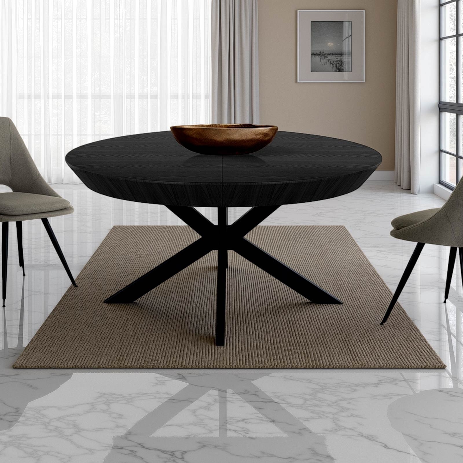 Tavolo rotondo allungabile ZENO LEGNO NERO impiallacciato Rovere tinto Nero cm H76 D130 L180 L230