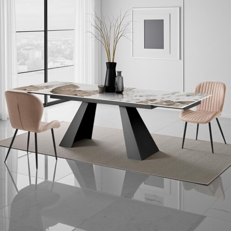 Tavolo allungabile JANNI GRIGIO basamento Grigio opaco piano ceramica finitura marmo Onice lucido H76 P90 L160/200/240