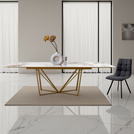 Tavolo allungabile BENNY MARMO ONICE - ORO base Oro opaco piano ceramica finitura Marmo Onice lucido cm H75 P91 L.160/240