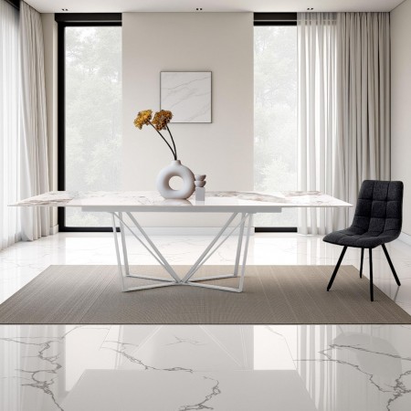 Tavolo allungabile  BENNY MARMO ONICE base verniciata Bianco opaco piano ceramica finitura Marmo Onice lucido H75 P91 L160/240