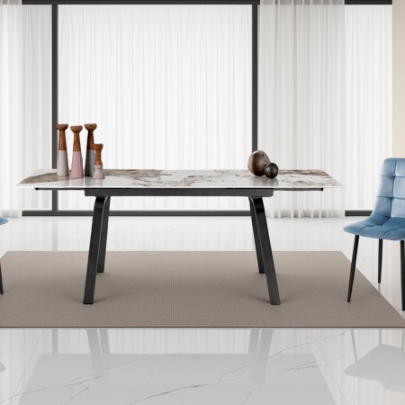 Tavolo allungabile MEO GRIGIO basamento Grigio opaco piano ceramica finitura marmo Onice lucido H76,5 P81,5 L140/170/200
