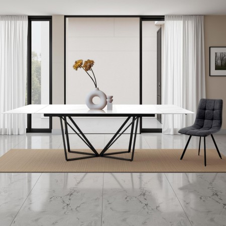 Tavolo allungabile BENNY MARMO BIANCO base Grigio opaco piano ceramica finitura Marmo Bianco lucido H75 P91 L160/240