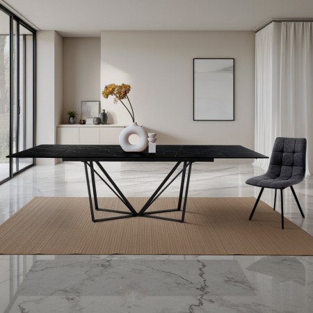 Tavolo allungabile BENNY MARMO NERO base verniciata Grigio opaco piano ceramica finitura Marmo Nero opaco H75 P91 L160/240