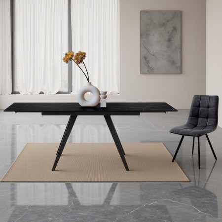 Tavolo allungabile BERTHA MARMO NERO base Grigio opaco piano ceramica finitura Marmo Nero opaco cm H75 P81 L.140/200