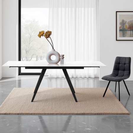 Tavolo allungabile BERTHA MARMO BIANCO base Grigio opaco piano ceramica finitura Marmo Bianco lucido cm H75 P81 L.140/200