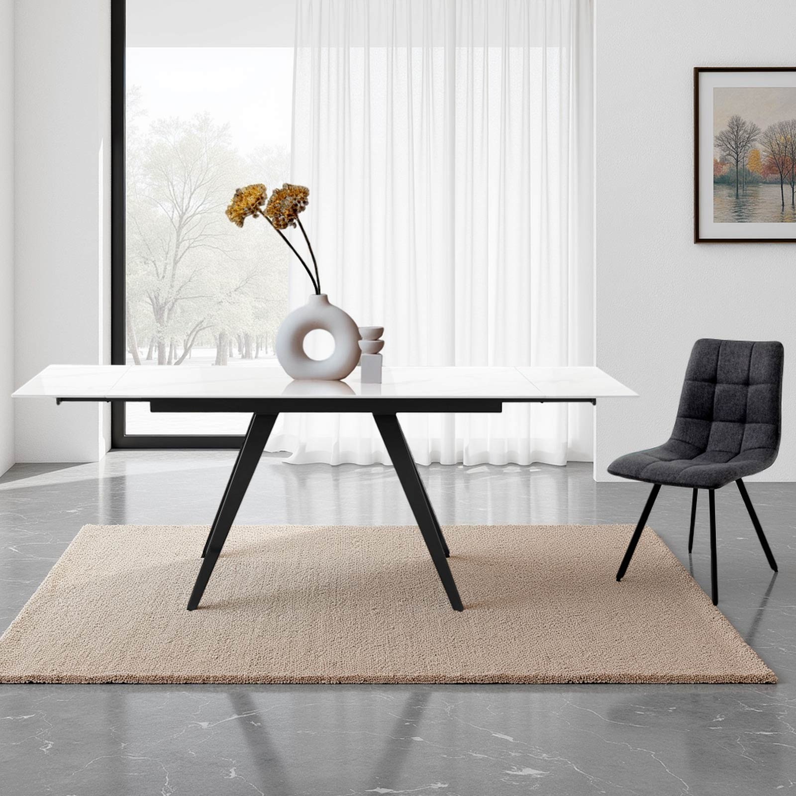 Tavolo allungabile BERTHA MARMO BIANCO base Grigio opaco piano ceramica finitura Marmo Bianco lucido cm H75 P81 L.140/200